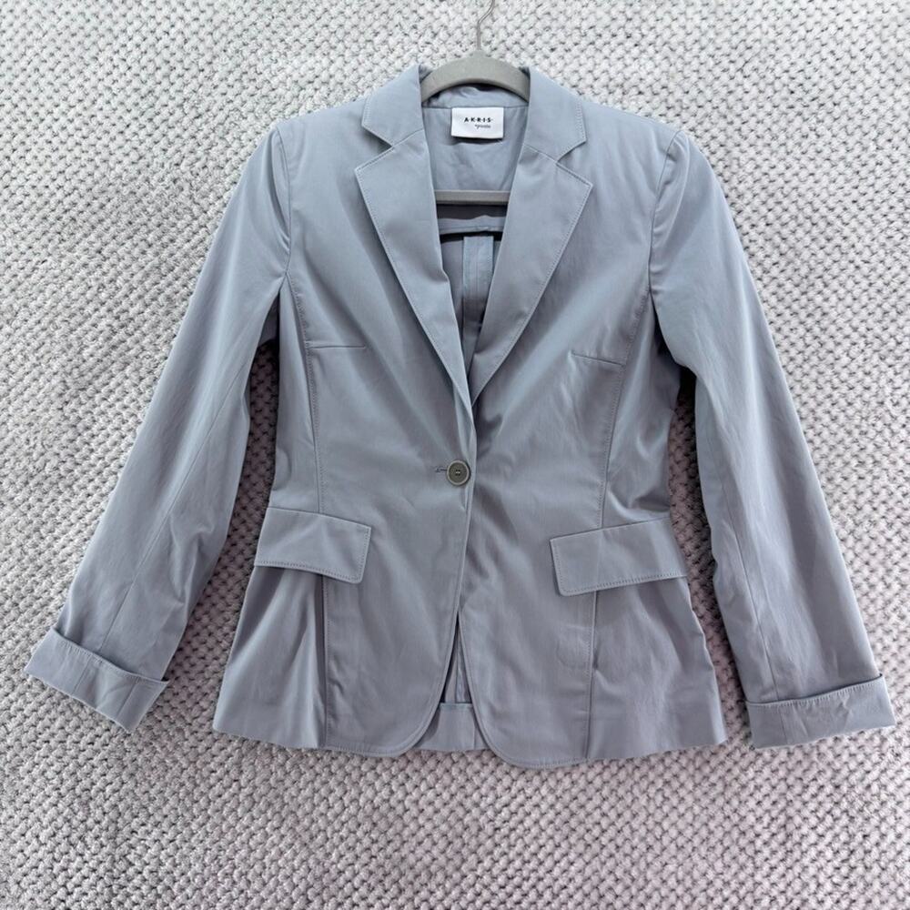 Akris Punto Blazer Womens US2 Blue One Button Cotton Lightweight Career Formal